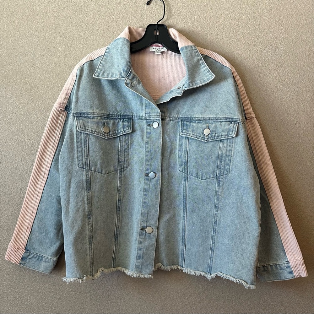 Andrée by unit corduroy and denim oversized jacket